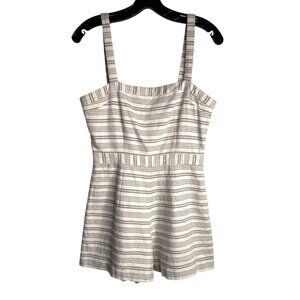 Anthropologie Paper Crown Women's Striped Sleeveless Romper Beige & Navy Size S
